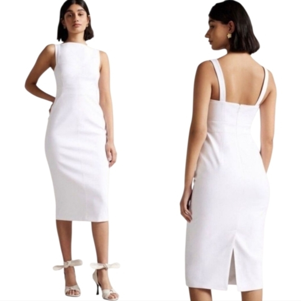 Ted BakerKlarika White Bodycon Party Cocktail Formal Midi Dress Size 3 US 8 NEW